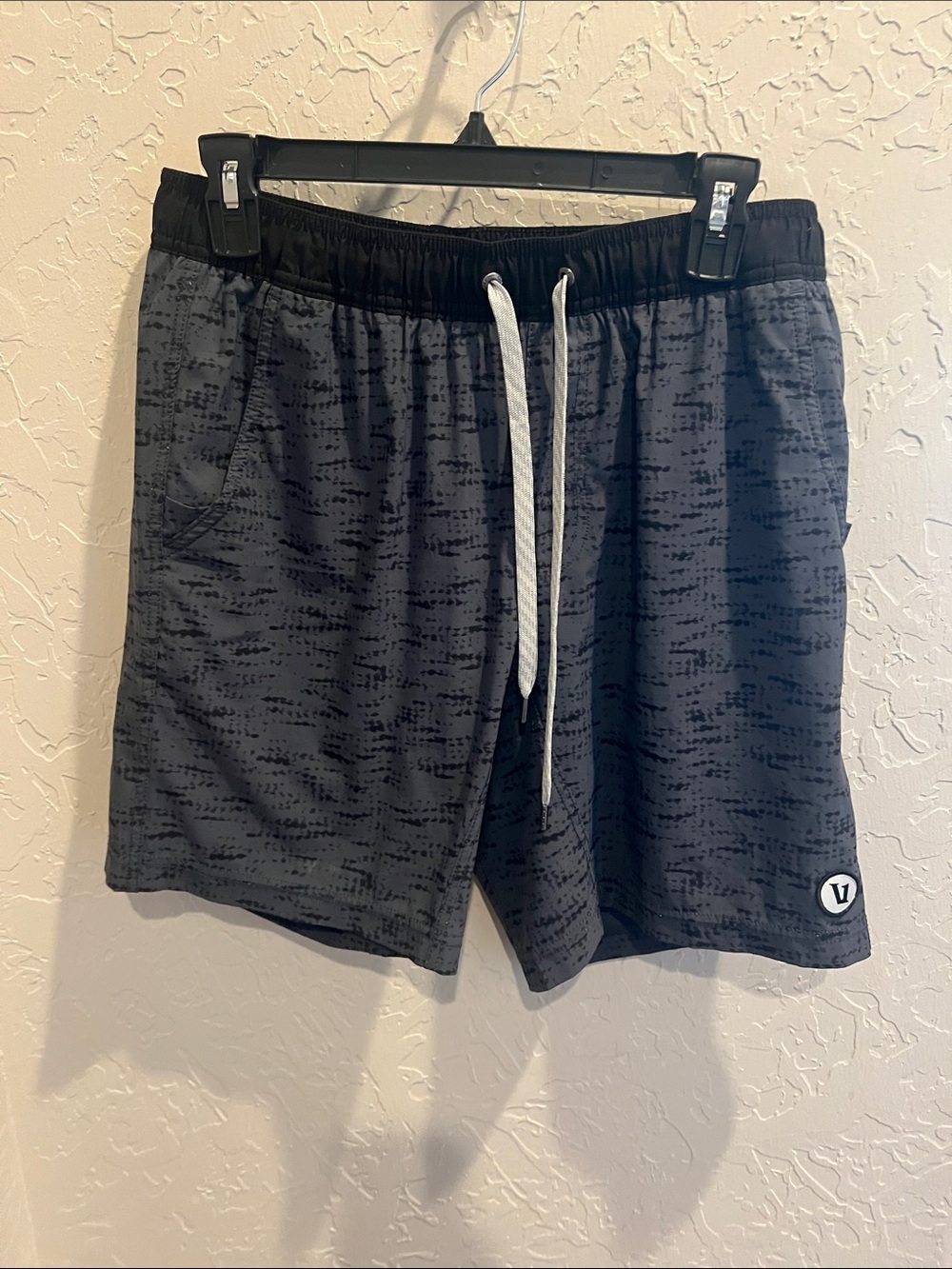 Vuori Gray/Black Patterned Athletic Drawstring Shorts
